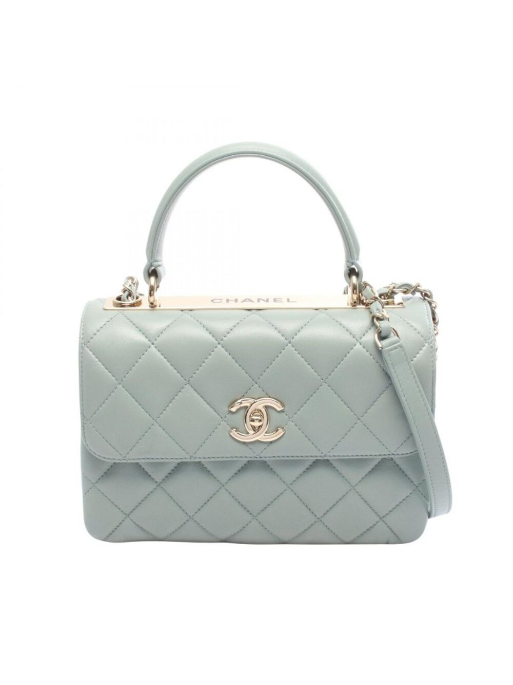 Chanel Shoulder Bag Trendy CC Small Top Handle Flap 2-Way Sage Green Leather - Picture 1 of 9